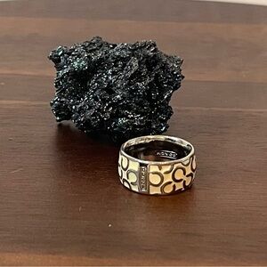 COACH Miranda White/Silver Enameled C-Logo RING / BAND 10mm Width Sz 7-7.5